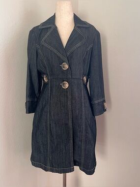 Vintage Y2K Cato Dark Denim Button-Down Single Breasted Coat. Size Small